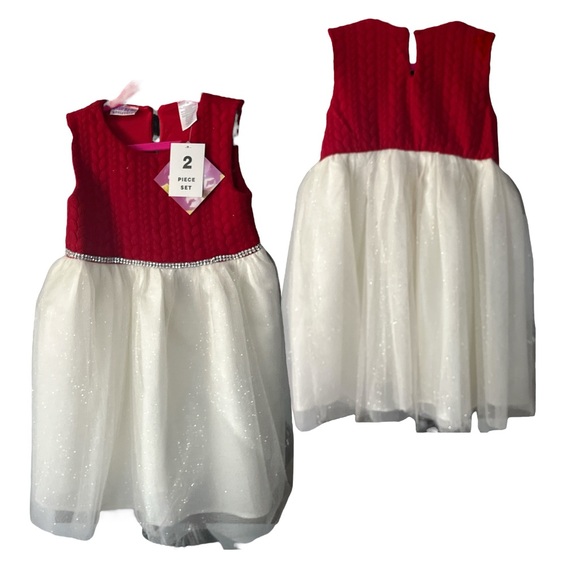 Elegant Red and White Girl’s Dress with matching Coat with Bow Detail Size 6X - Picture 2 of 10